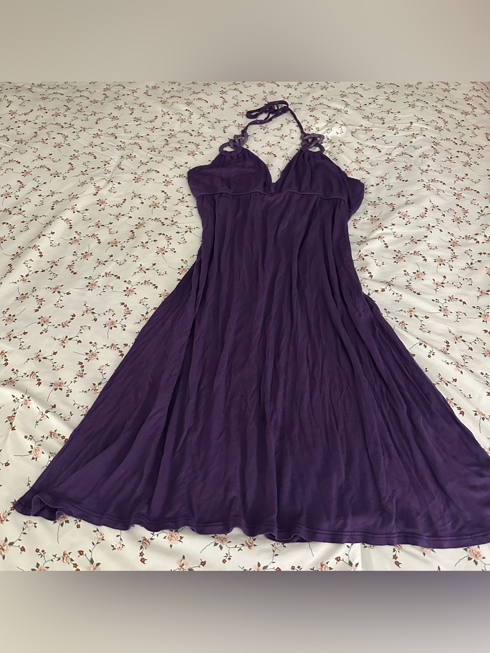 Y2K American Vintage Dress Purple Halter A Line empire waist fairycore indie LG